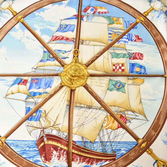 HERMES Blue Silk Scarf - Picture 6 of 9